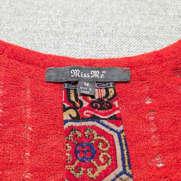 Miss Me Orange Studded Embellished Open Knit Cardigan Sweater Bohemian Women's M - Picture 4 of 6